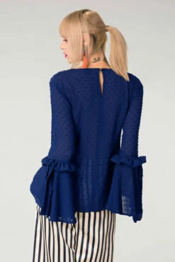 Closet London Dark Blue Frill Flounce Bow Sleeve Top -Closet London Popular Shop b3813 dsc 6271 30131.1665489041