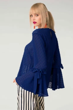 Closet London Dark Blue Frill Flounce Bow Sleeve Top -Closet London Popular Shop b3813 dsc 6272 24963.1665489040
