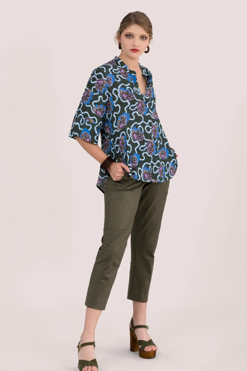 Closet London Green Multi Mandarin Collar Blouse 4 Closet London Green Multi Mandarin Collar Blouse - Image 2