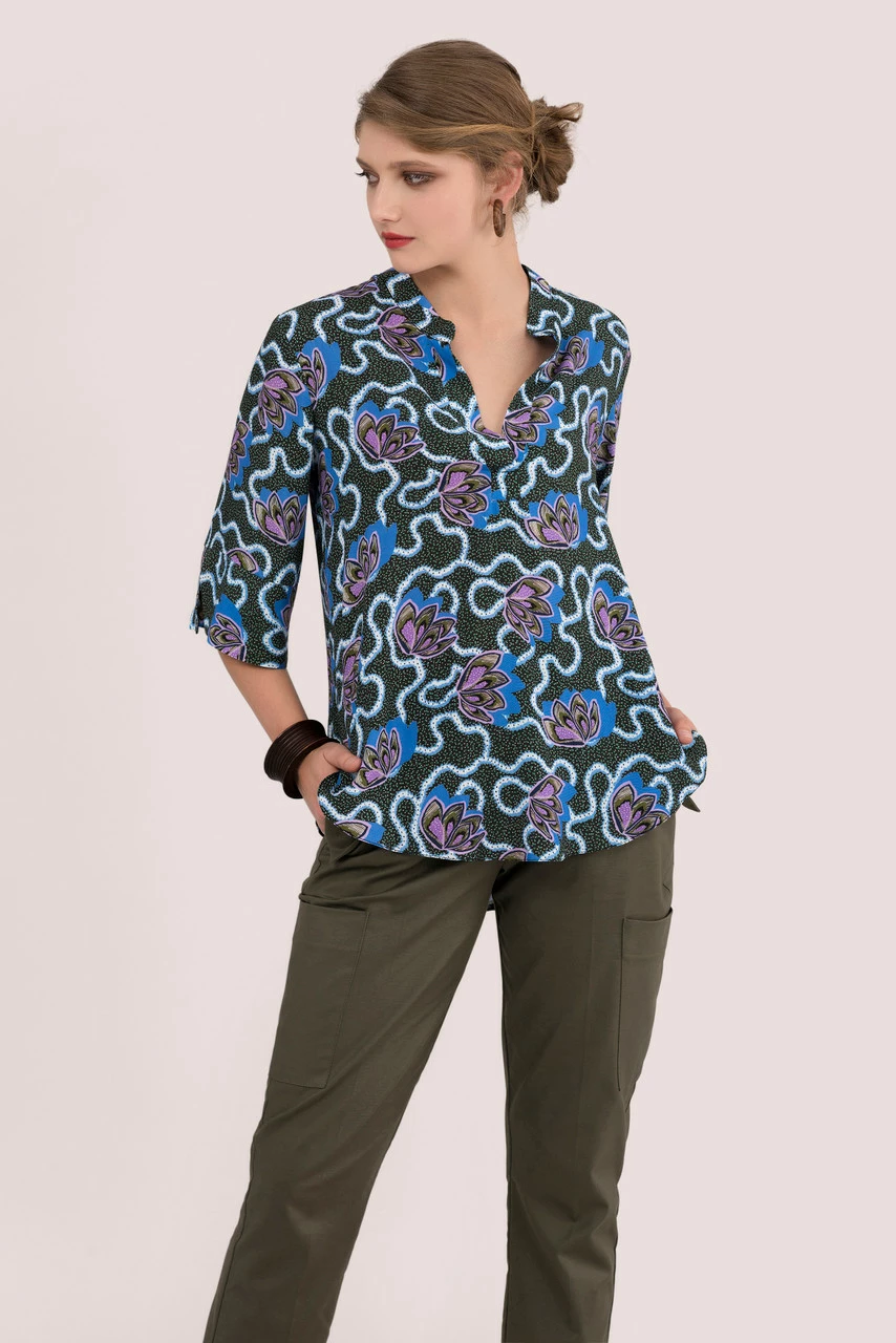 Closet London Green Multi Mandarin Collar Blouse 5 Closet London Green Multi Mandarin Collar Blouse - Image 3