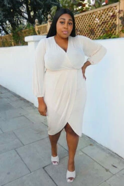 Closet London Curves Beige Wrap Tie Midi Dress -Closet London Popular Shop curve 1 79791.1680262204