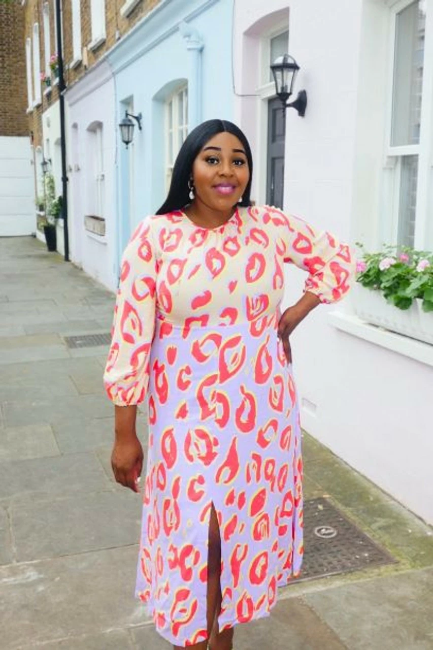 Closet Curves Purple Midi Gathered Neck A-Line Dress 4 Closet Curves Purple Midi Gathered Neck A-Line Dress - Image 2