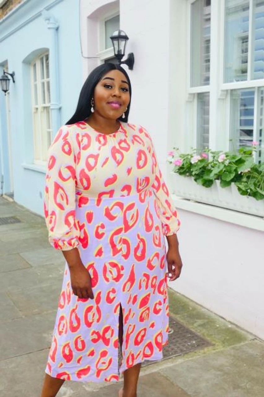 Closet Curves Purple Midi Gathered Neck A-Line Dress 5 Closet Curves Purple Midi Gathered Neck A-Line Dress - Image 3