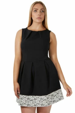 Closet London Curves Black Lace Hem Box Pleat Dress -Closet London Popular Shop d306 curve 2 1 20065.1567533337