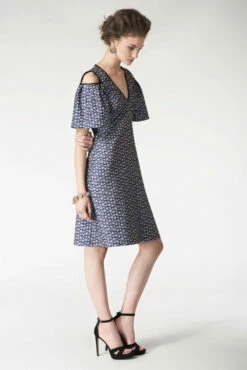 Closet London Multi Metallic Cold Shoulder Jacquard Dress -Closet London Popular Shop d3619 sc 0522 51086.1566138225