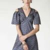 Closet London Multi Metallic Cold Shoulder Jacquard Dress