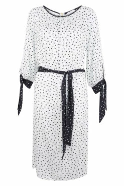 Closet London White Polka Dot Bow Cuffs Gathered Dress -Closet London Popular Shop d4069 dot 6 98632.1566140931