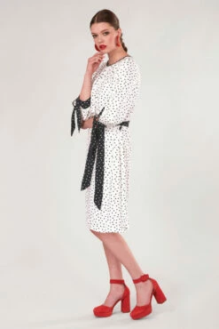 Closet London White Polka Dot Bow Cuffs Gathered Dress -Closet London Popular Shop d4069 dsc 3008 07934.1566140931