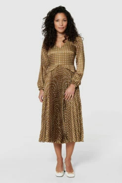 Closet LondonOlive Green Pleated Skirt Dress