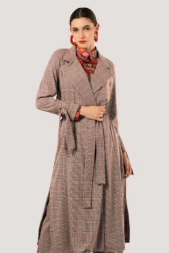 Closet London Red Check Tied Cuff Trench Coat -Closet London Popular Shop j4417 coat dsc 9462 77187.1566144471