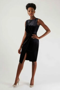 Closet London Velvet Black Wrap Dress -Closet London Popular Shop jd4070 1 95182.1566140310