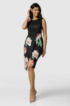 Closet London Black Sleeveless Wrap Floral Print Dress