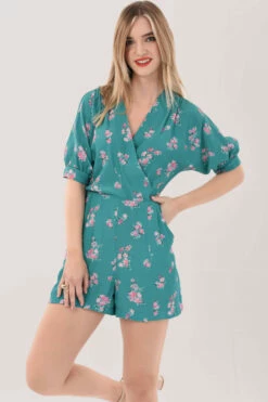Closet London Green Floral Wrap Playsuit