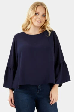 Closet Curves Navy Bell Sleeve Blouse