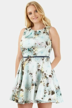 Closet Curves Light Floral Belted Skater Dress