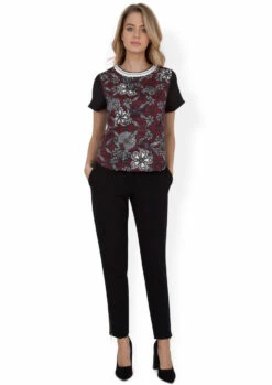 Closet London Maroon Floral Swirl Scuba Top