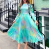 Closet London Mint Green Print Puff Sleeve Pleated Midi Dress