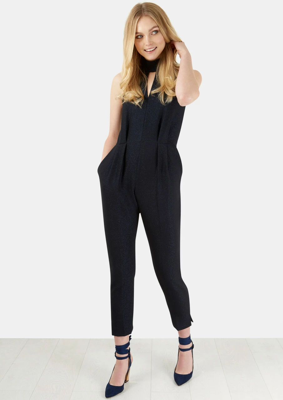 Closet London High Collar Black Metallic Jumpsuit 3 Closet London High Collar Black Metallic Jumpsuit