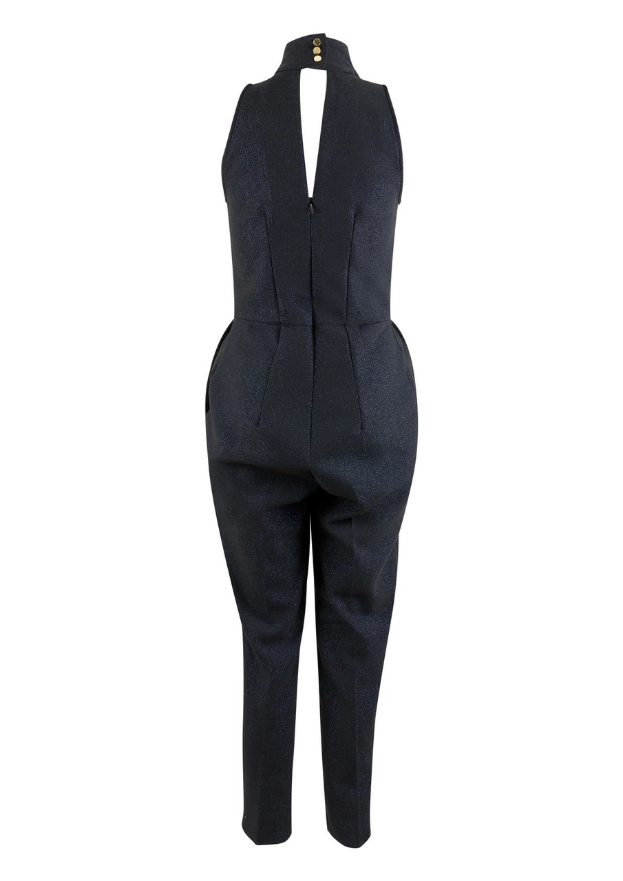 Closet London High Collar Black Metallic Jumpsuit 6 Closet London High Collar Black Metallic Jumpsuit - Image 4