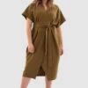 Closet London Curves Olive Green Kimono Wrap Dress