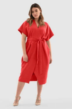 Closet CurvesRed Kimono Wrap Dress