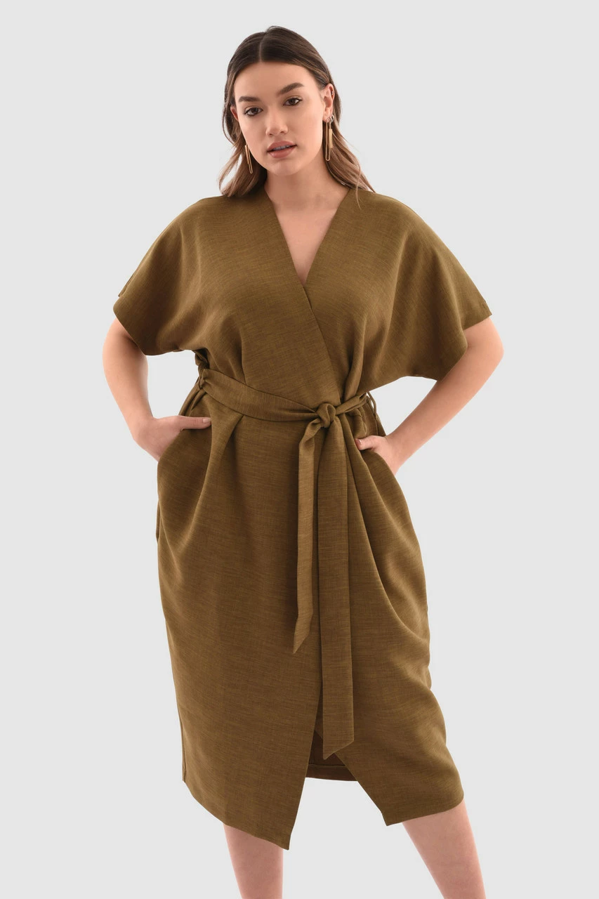 Closet London Curves Olive Green Kimono Wrap Dress 4 Closet London Curves Olive Green Kimono Wrap Dress - Image 2